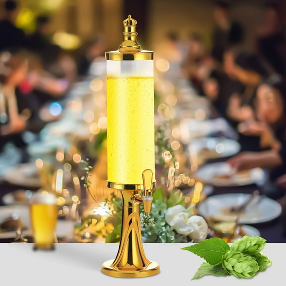 3L Beer Tower Beverage Dispenser with LED Colorful Shinning Lights and Ice Tube, LED Light Beer Tower Beverage Dispenser for Home/Bar/Party/Gameday