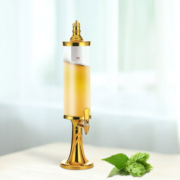 3L Beer Tower Beverage Dispenser with LED Lights and Ice Tube - Keep Beverages Ice Cold, for Home, Bar, Party (Gold)