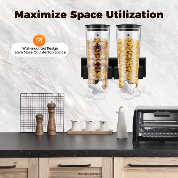 3L Cereal Dispenser Dry Food Coffee Bean Storage Container Wall-Mounted Home for Storing Nuts, Coffee Beans, Candies, Cereals, Cat&Dog food