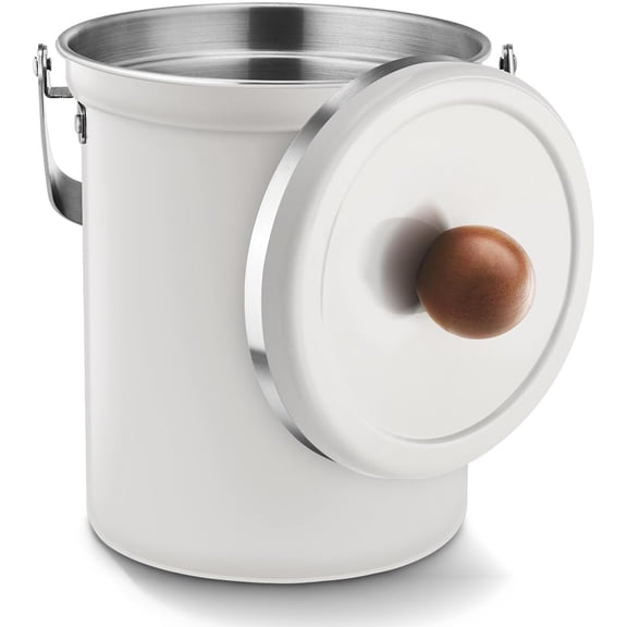 3L Compost Bin for Kitchen Countertop – 101oz Airtight Stainless Steel Food Waste Bin, Odor-Free with Wooden Handle, Stylish Bathroom Trash Can (White)