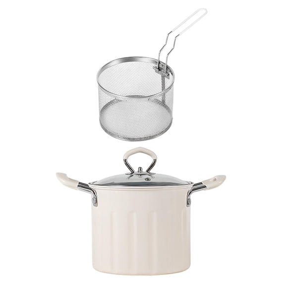 3L Deep Frying Pot Japanese Tempura Frying Pot with Strainer Basket Deep Fryers Frying Pot for Home Frying Restaurant Camping White