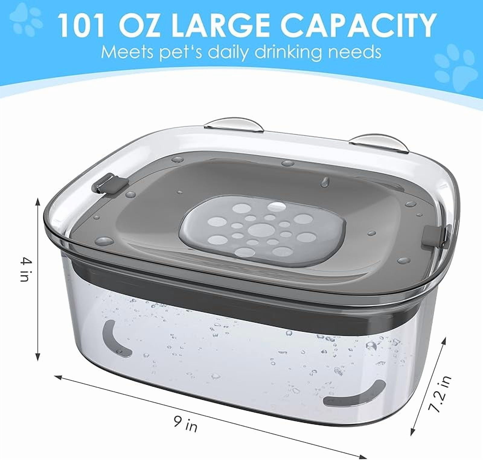 3L Dog Water Bowl No Spill, 101oz Large Spill Proof Dog Bowl Reduce Refill, Anti Splash No Mess Dispenser Dripless Slow Drinking Water Bowl for Sloppy Messy Drinkers (Gray)