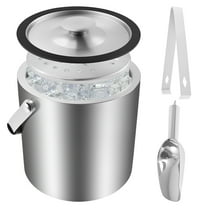 3L Double Tier Ice Bucket with Lid for Party Stainless Steel Insulated Ice Container with Scoop Tong Strainer for Bar Picnic Barbecue