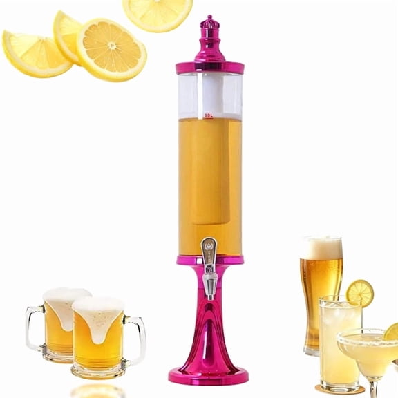 3L Drink Tower Beer Tower Beverage Dispenser with Built-In Ice Column & Colorful LED Lights, Clear Drink Dispenser Keeps Beverages Ice Cold,Great for Home Bar Party Game Day