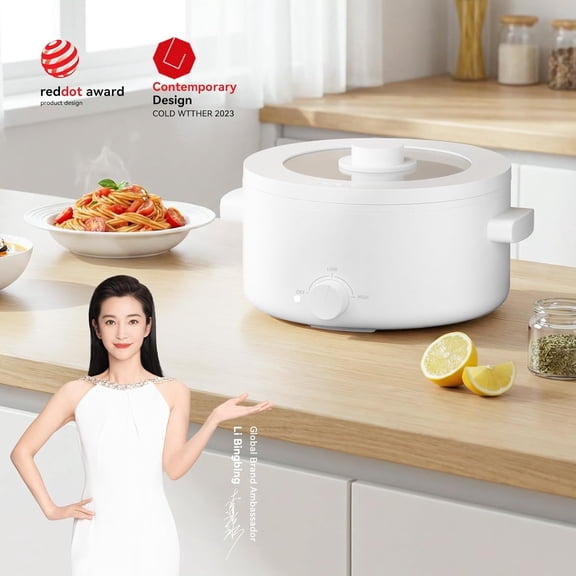 3L Electric Hot Pot with Ceramic Non-Stick Coating, Dual Power Multi-Functional Ramen Cooker for Home Camping