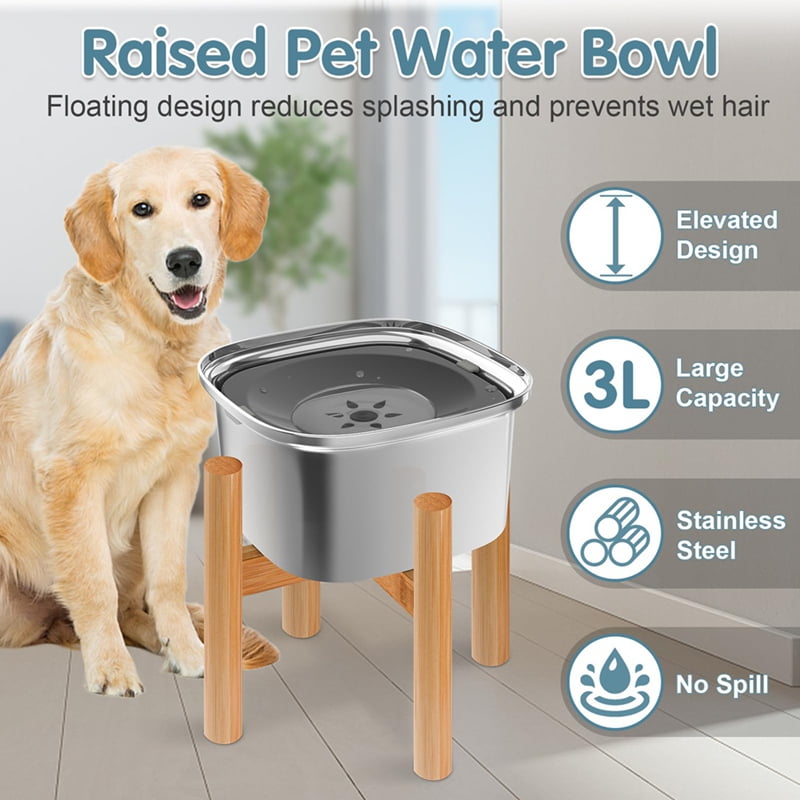 3L Elevated Dog Water Bowl 101oz Stainless Steel Raised Dog Water Bowl No Spill, Large Capacity Dog Food Bowl Slow