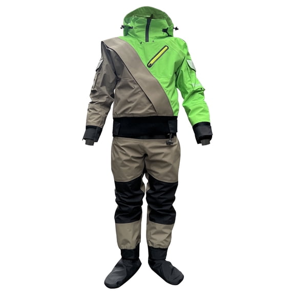 Drryfsh 3L Dry Suits Removable Hood & Reinforce Knee and Seat Patches (Medium）