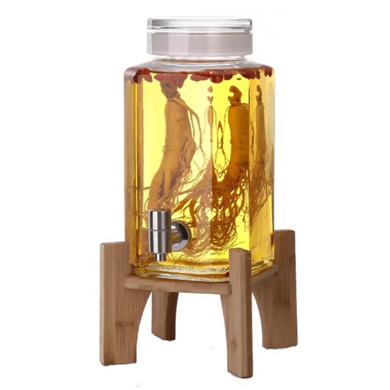 3L Glass Drink Dispenser with Stainless Steel Tap and Wooden Stand, Jug ...