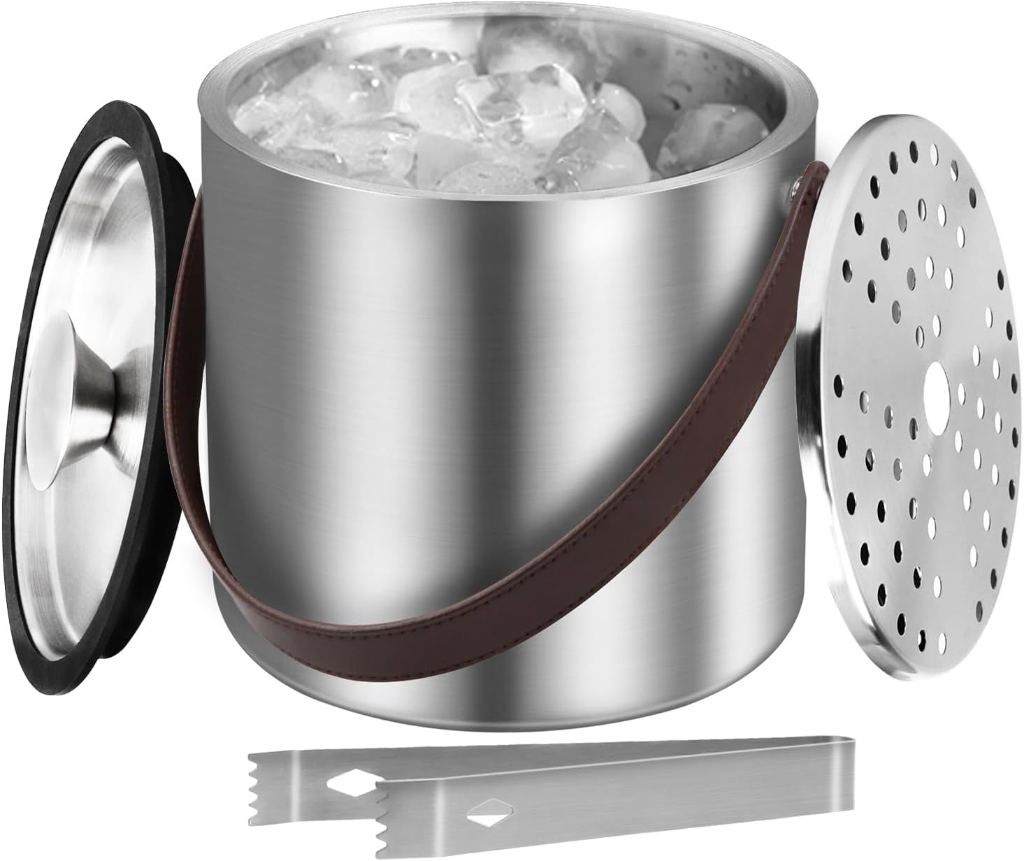 Ice Bucket - 1.3L Double Wall Ice Bucket With Lid,Stainless