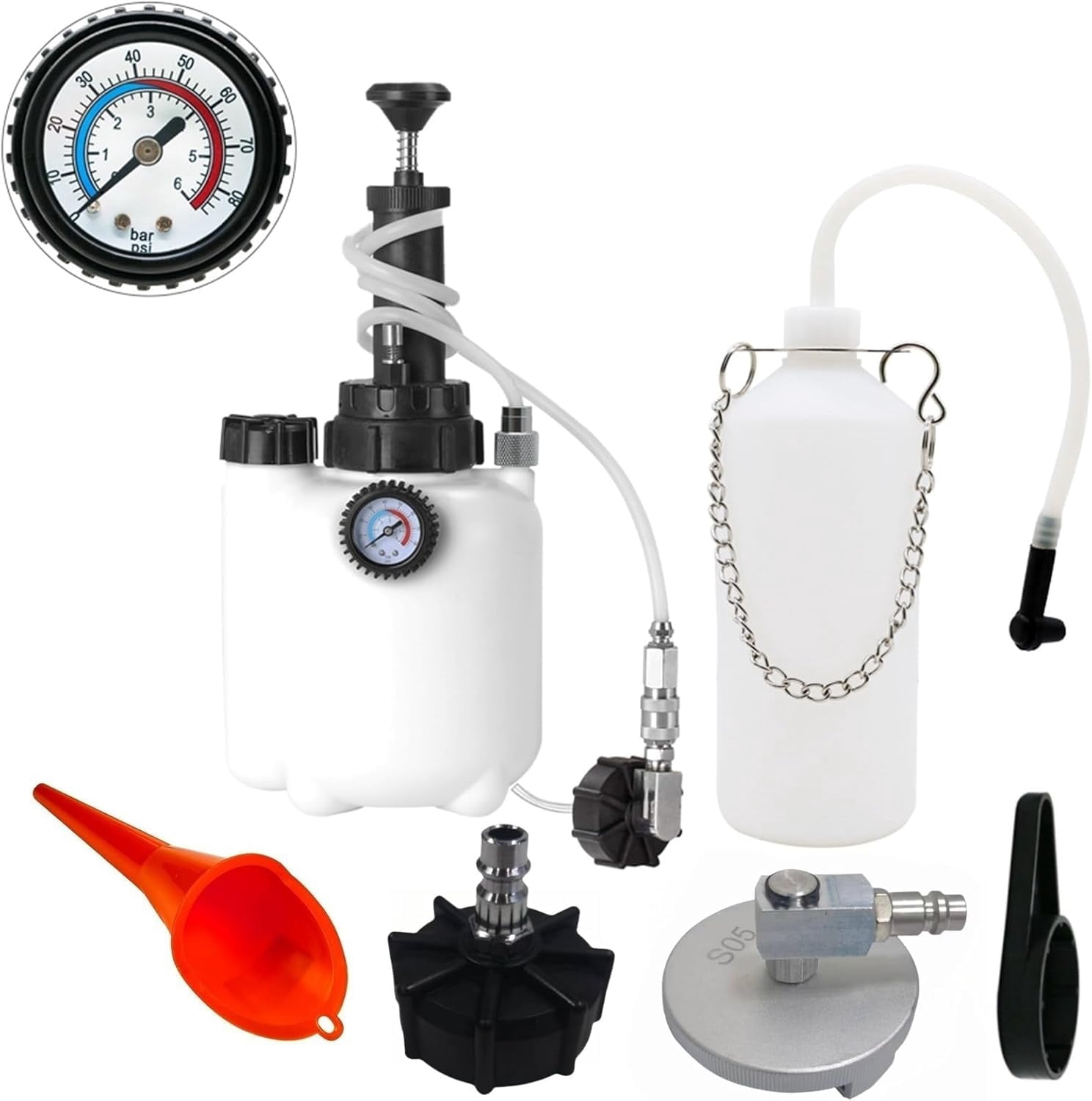 3L Manual Brake Bleeder Kit with Vacuum Pump – Compatible with Honda & European Cars (Includes 1 Aluminum Adapter for Honda + 2 Universal 45mm Caps + 150cm Hose + 1L Oil Bottle)