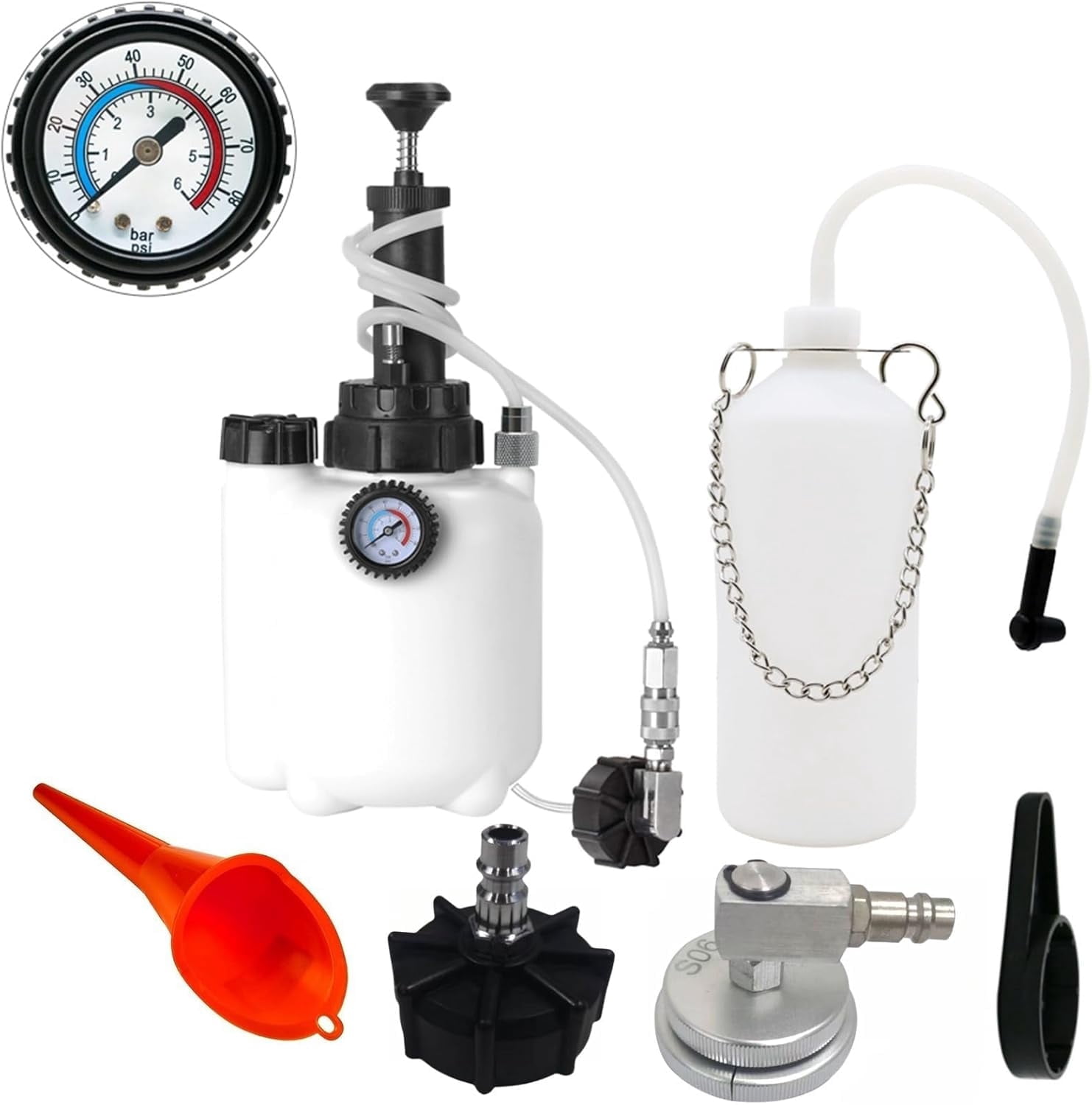 3L Manual Brake Bleeder Kit with Vacuum Pump – Compatible with Toyota & European Cars (Includes 1 Aluminum Adapter for Toyota + 2 Universal 45mm Caps + 150cm Hose + 1L Oil Bottle)