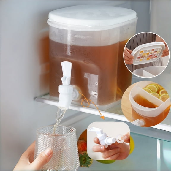 3L Plastic Drink Container with Lid,Fridge Cold Kettle Jar with Spigot  Transparent Leak-Proof Beverage Storage Container for Juices, Iced Tea, Water  ABS Plastic, White