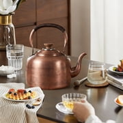 3L Pure Copper Whistling Tea Kettle, Vintage Stovetop Fast Boiling Pot, Loud Whistle Lid Teapot, Traditional Copper Kettle for Stove Top Hot Water Making
