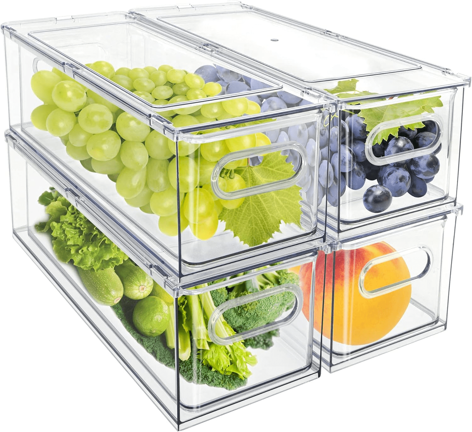 3 Liters Stackable Refrigerator Storage Bins, Clear Stackable Pull Out ...