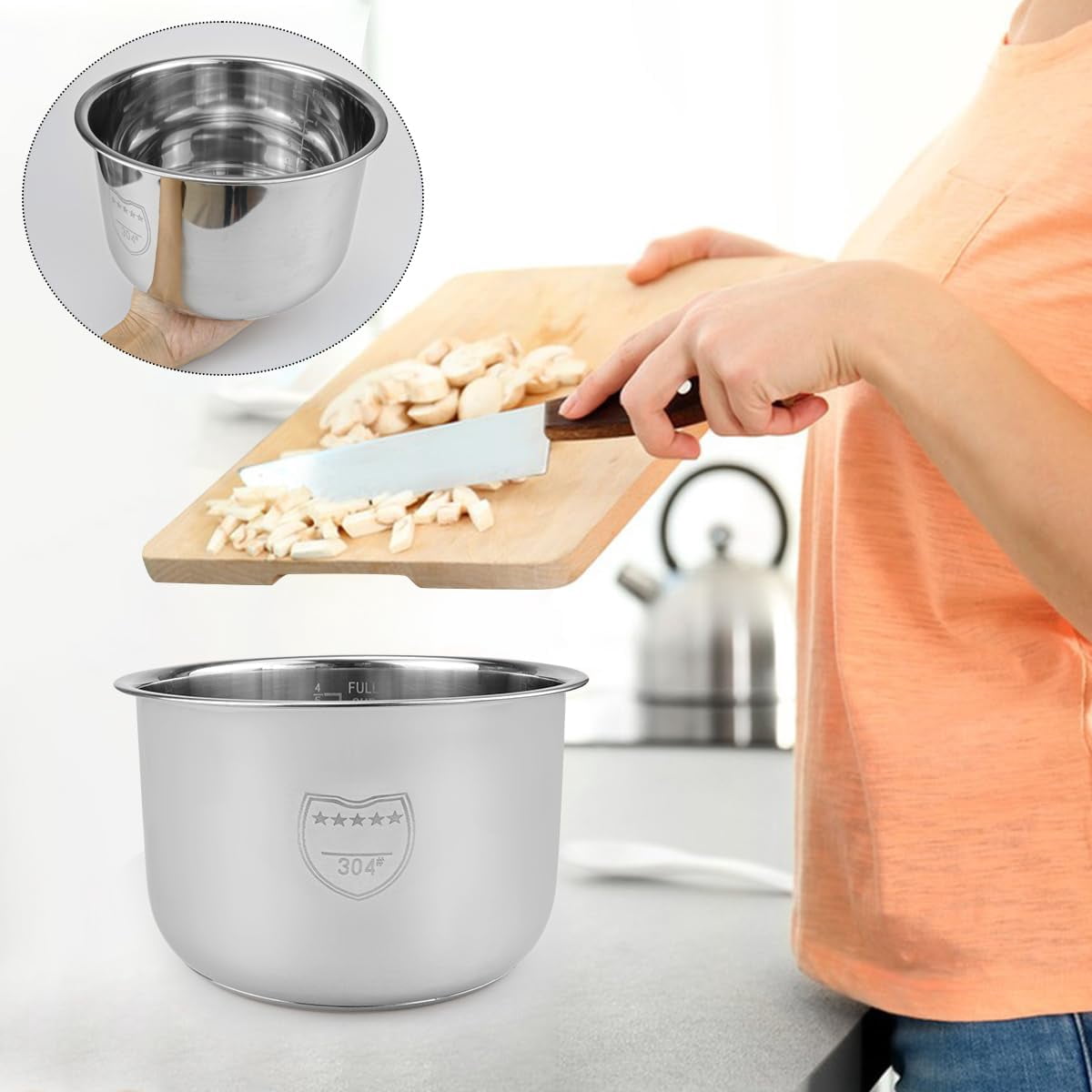 3L Stainless Steel Rice Cooker Inner Pot  Liner for Home Kitchen Multi-Functional Cooking Insert