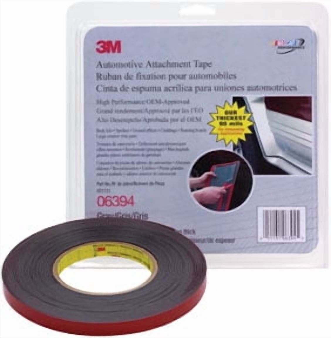 3M 06394 Automotive Attachment Tape, 10 yd x 1/2 in, 2.28 mm THK, White
