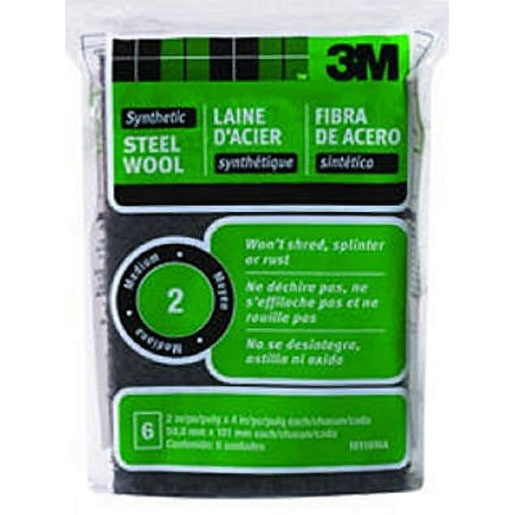 3M Synthetic Steel Wool Pad - Will Not Rust or Splinter - Single Piece, 4" x 2"