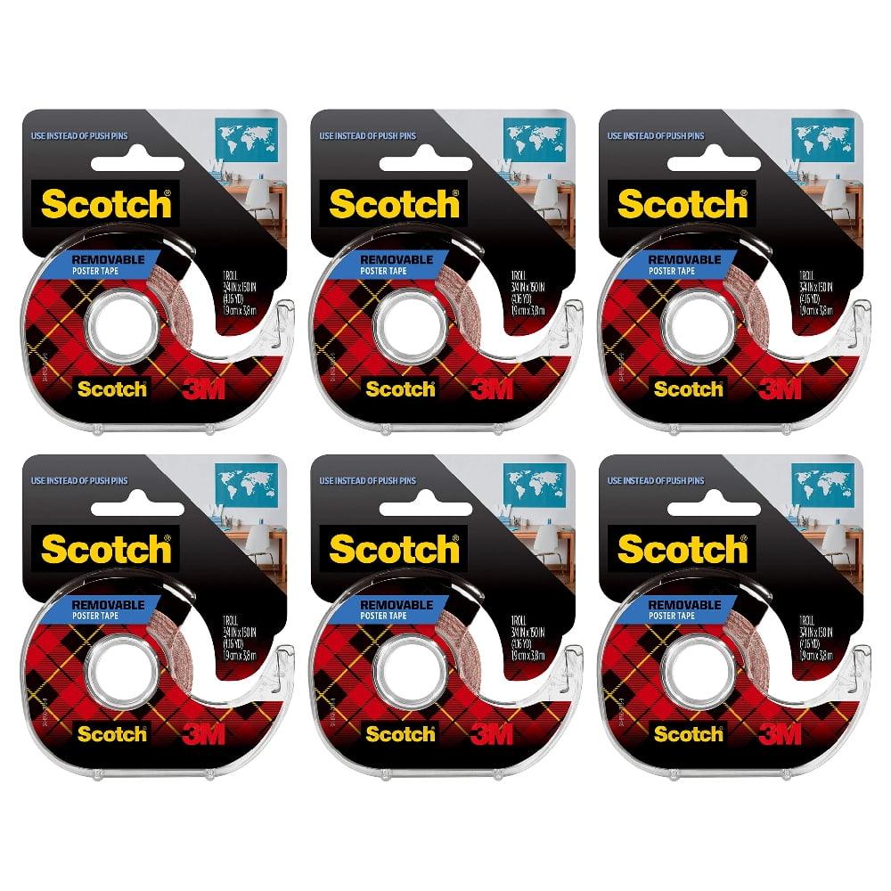 3M 109 Scotch Removable Poster Tape Mounting Double Sided Adhesive Clear,  6-Pack