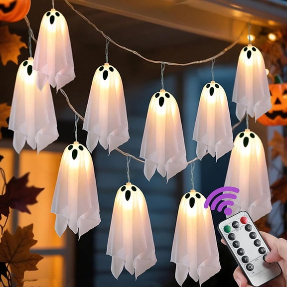 3M 10LED Halloween Ghost String Lights with Remote Control, 8 Lighting Modes Hanging Ghost Fairy Lights, Battery Operated Halloween Decorations Lights for Yard Patio Garden Party Indoor Outdoor Decor