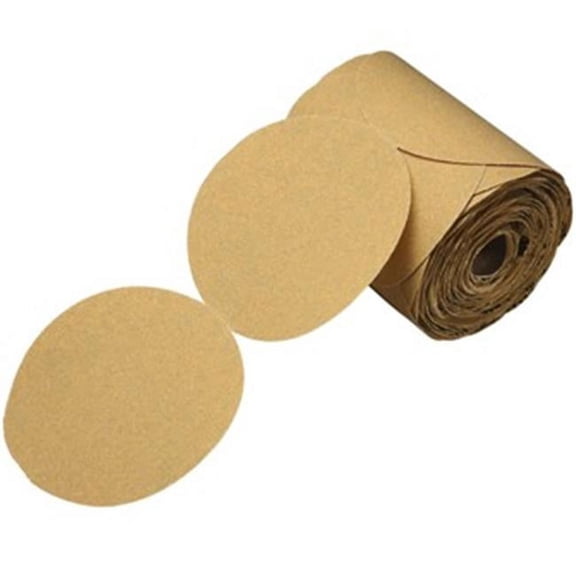 3M 1421 0 216U Series Abrasive Disc Roll, 5 in Dia, P280 Grit, PSA, Gold