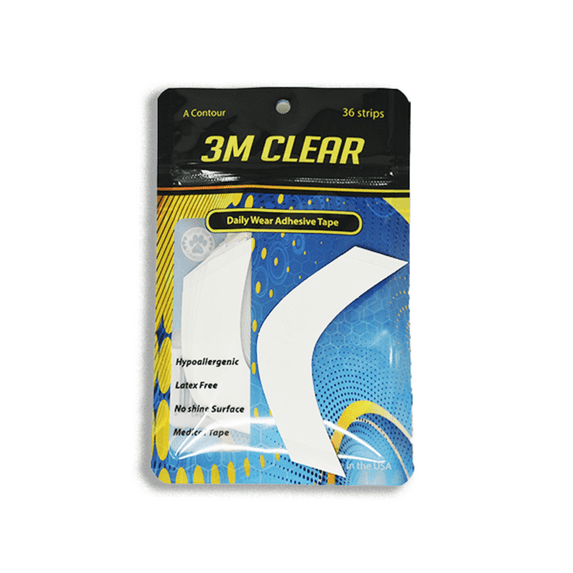 3M 1522 Die-Cut A Contour Clear Wig Adhesive Daily Wear Tape-Hypoallergenic, Latex Free -36 piece Bag