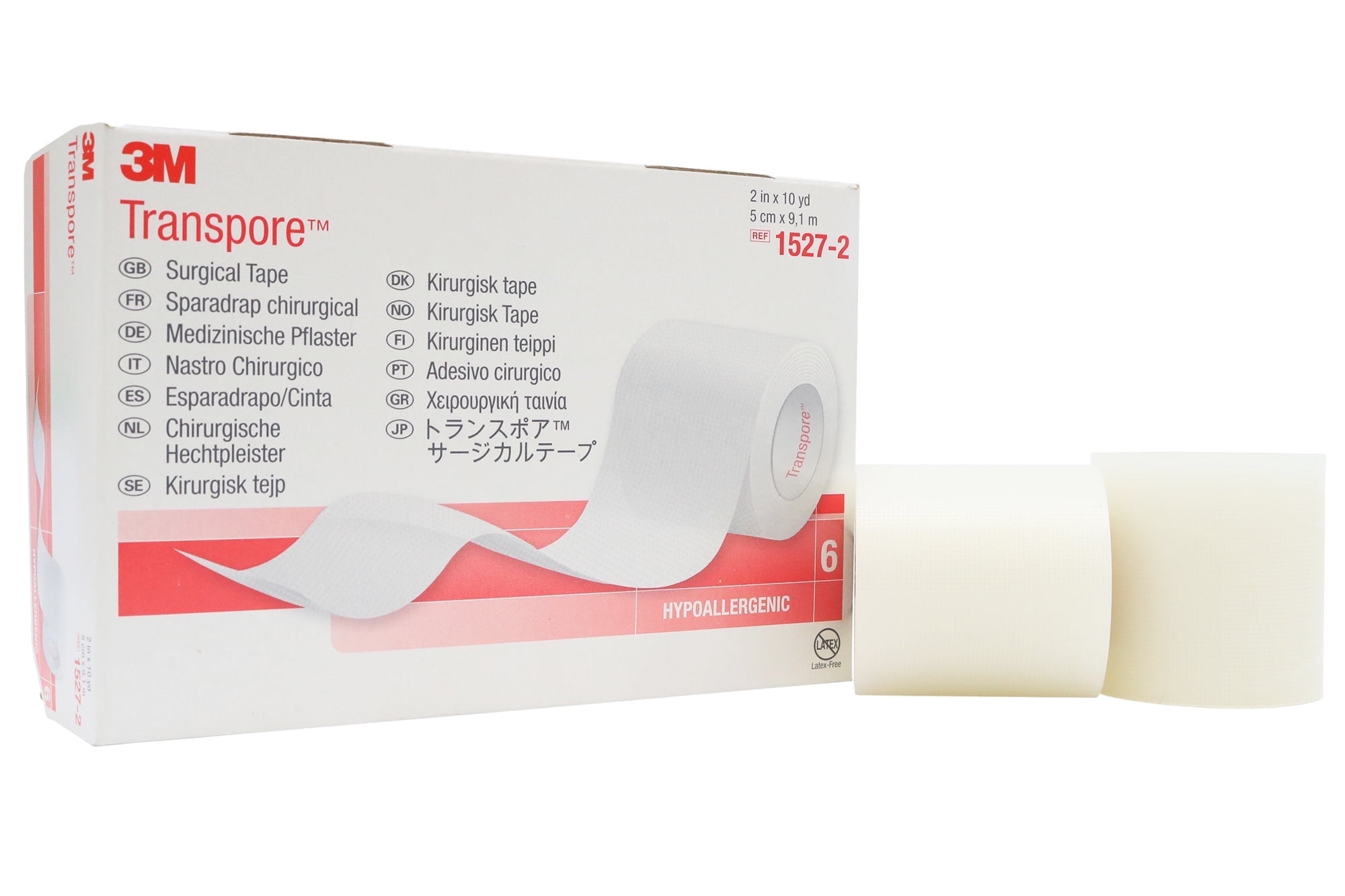3M 1527-2 Transpore Surgical Tape 2" x 10 Yds - Box of 6 Rolls
