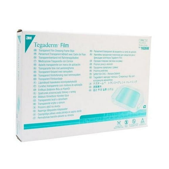 3M 1626W Tegaderm Transparent Film Dressing, Picture Frame Style, with Label, 4 in. x 4 in. (Box of 50 Envelopes)