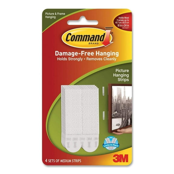 3M 17201-4PK "Command" Damage-Free Medium Picture Hanging Strips, White, 4 Set