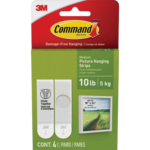 3M 17201-4PK "Command" Damage-Free Medium Picture Hanging Strips, White, 4 Set