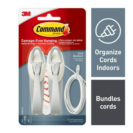 Command Cord Bundlers, White, 2 Bundlers, 3 Strips/Pack