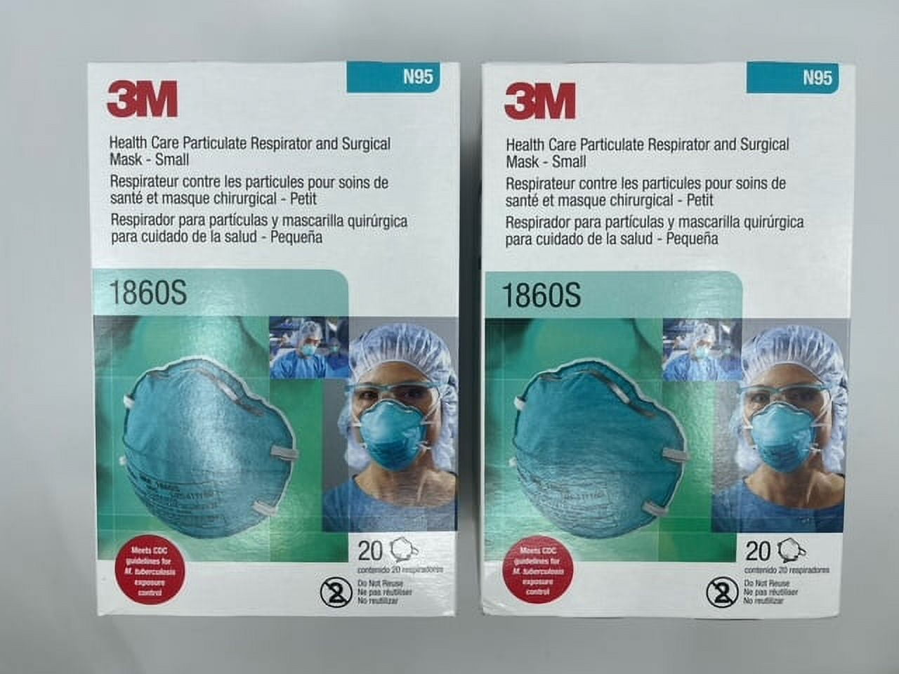 3M 1860S N95 NIOSH Small Particulate Respirators, 2 Boxes of 20 Masks