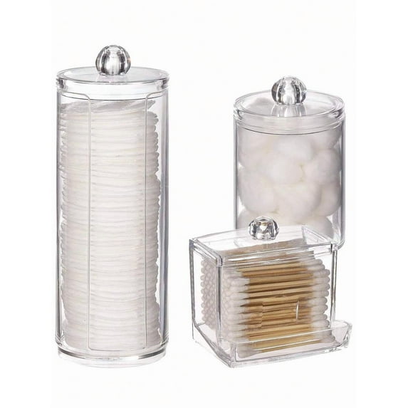 3M 1pc/3pcs Vanity Makeup Storage Organizer - Q-Tip Holder, Round Pad/Floss Dispenser | Large Capacity for Bathroom & Bedroom | Sorting & Storing Essential