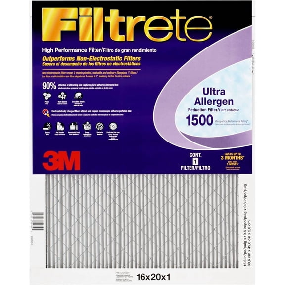 3M 2000DC-6 Filtrete Healthy Living Ultra Allergen Reduction Air Filter, 20 in L x 16 in W x 1 in T