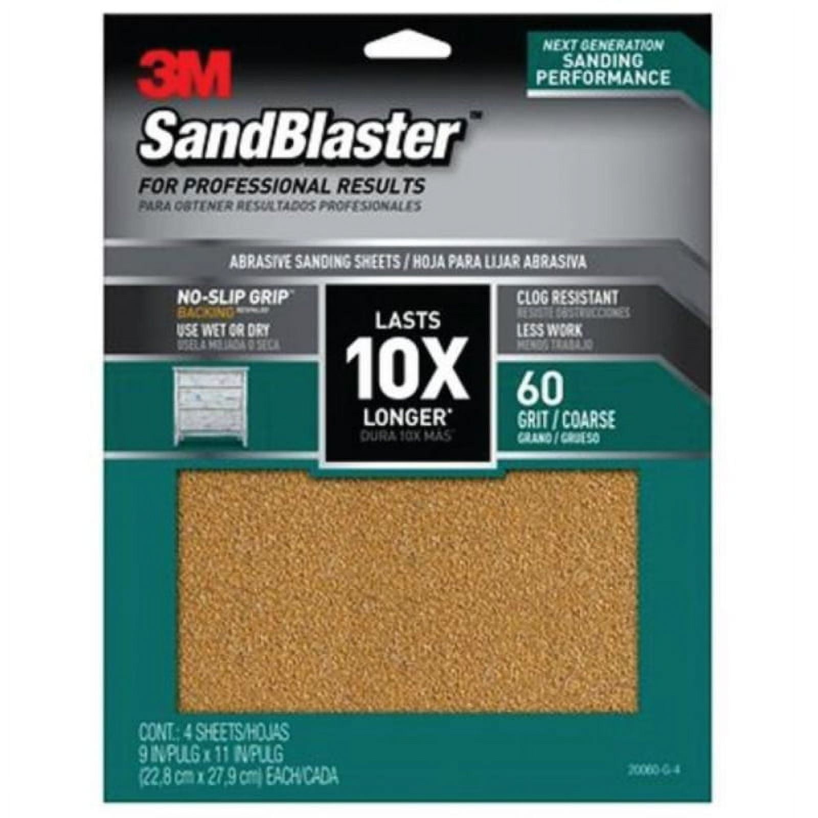3M 20060G4 SandBlaster Sandpaper with No Slip Grip Backing, 60 Grit