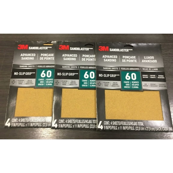 3M 20060-G-4 Sandblaster 9" X 11" 60 Grit Ceramic Sandpaper 3 Pks Of 4 Sheets