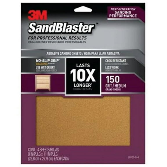 3M 20150-G-4 Sandpaper with No-Slip Grip, 11" x 9"