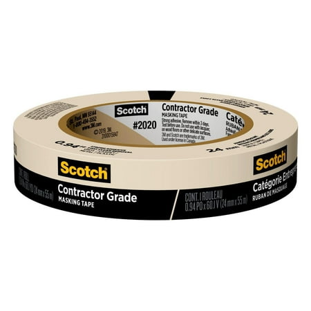 1-Roll of .94” x 60 yds 3M 2020-24AP Scotch Tan Contractor Grade Masking Tape