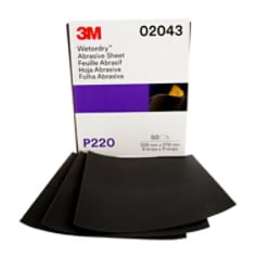 3M 2043 Imperial Wet Or Dry Paper Sheets, 9" x 11" Grade P220 50/Pack