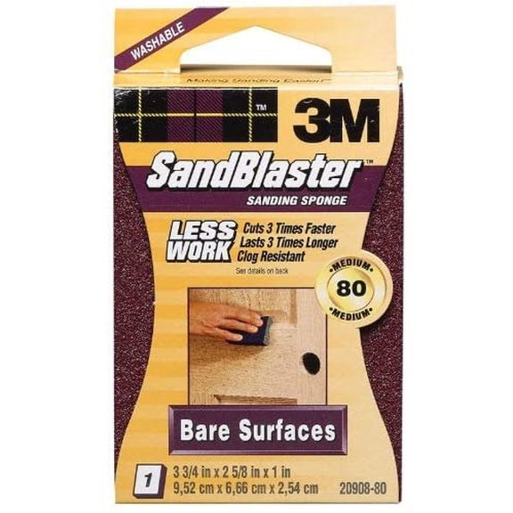 3M 20908-80 80 Grit SandBlaster Bare Surface Sanding Sponge Block