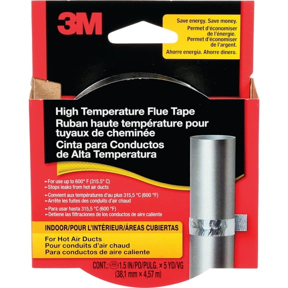 3M Aluminum Flue Tape 2113NA - High Temp, Metallic - 1 Roll, 1-1/2" x 15', Silver