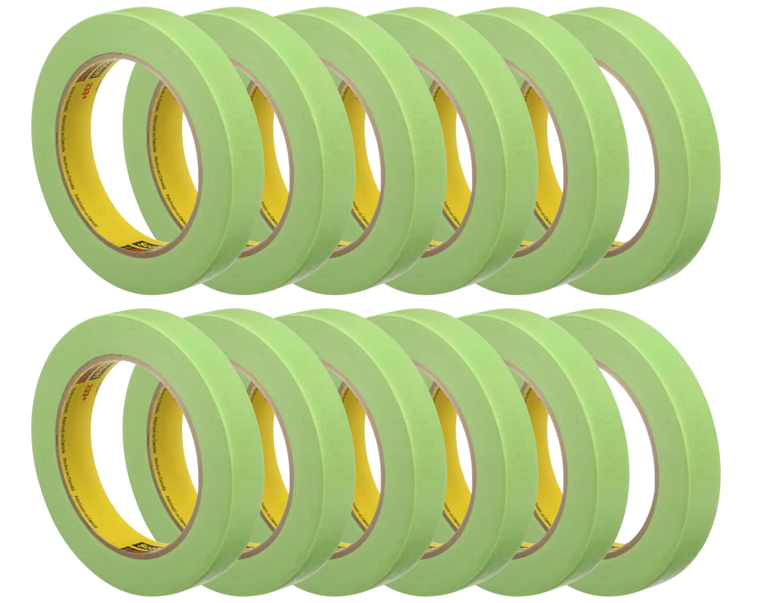 3M 233+ Green Masking Tape 26334, 0.75" x 60.1 yd, Pack of 12 Rolls – High-Performance Automotive and Industrial Painter's Tape