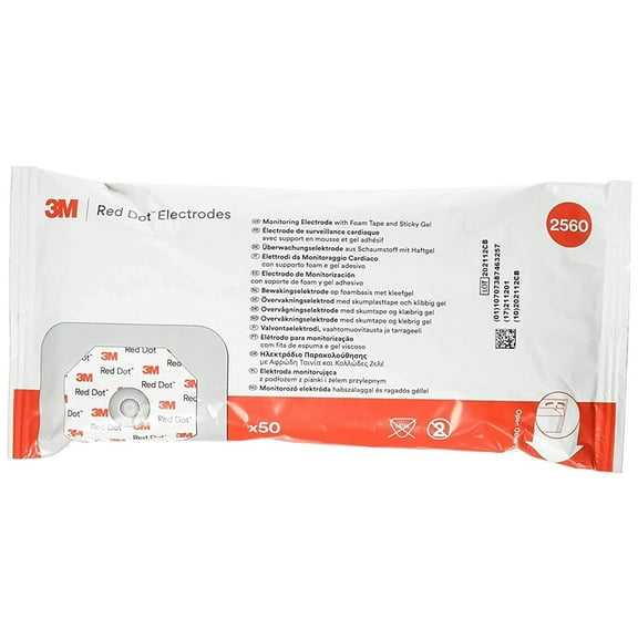 3M-2560 Electrode EKG/ECG Red Dot Foam Tape/ Gel 4x3-1/2cm 50 Per Bag by 3M Part No. 2560