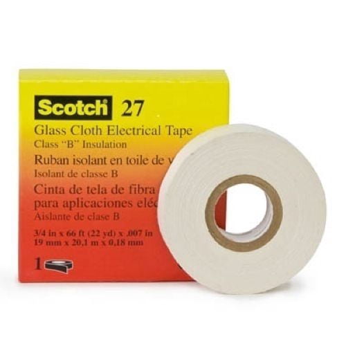 3M 27 Corrosion Resistant High-Temp White Glass Cloth Tape, 1/2" X 66', 1EA