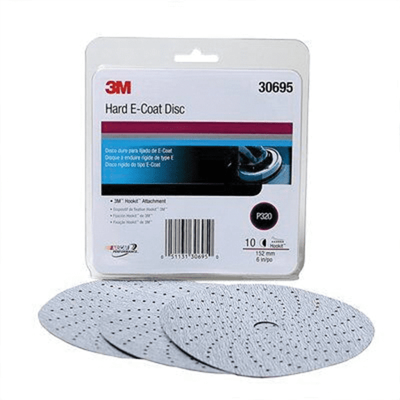 3M 30695 337U Series Hard Abrasive Disc, 6 in Dia, P320 Grit, Hook and Loop, White