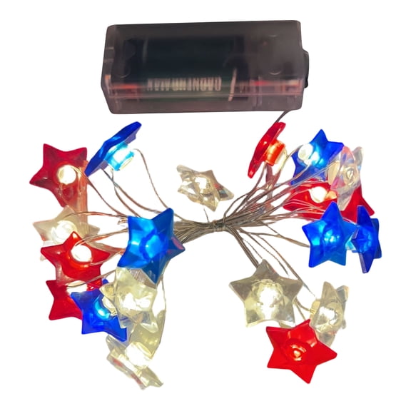 3M 30LED Star String Lights with Remote, 8 Modes for 4th of July Decor, USA Independence Day, Patriotic, Home, Patio, Garden, Party - Red White Blue Stars, Battery Operated