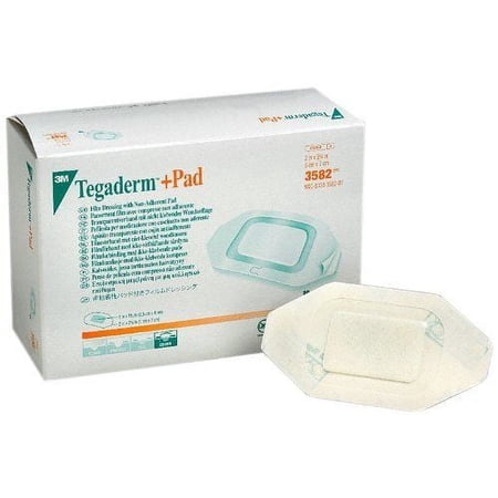 3M 3582 Tegaderm+Pad Transparent Film Dressings 2 in. x 2-¾ in. (Box of 50)