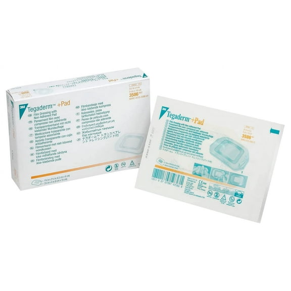 3M 3586 Tegaderm +Pad Transparent Film Dressing with Non-Adherent Pad of Size 1-3/4” x 2-3/8” - For Wound Care, Cuts & IV Sites - Waterproof, Sterile & Non-Allergic Adhesive - 3 ½” x 4” - Pack of 25