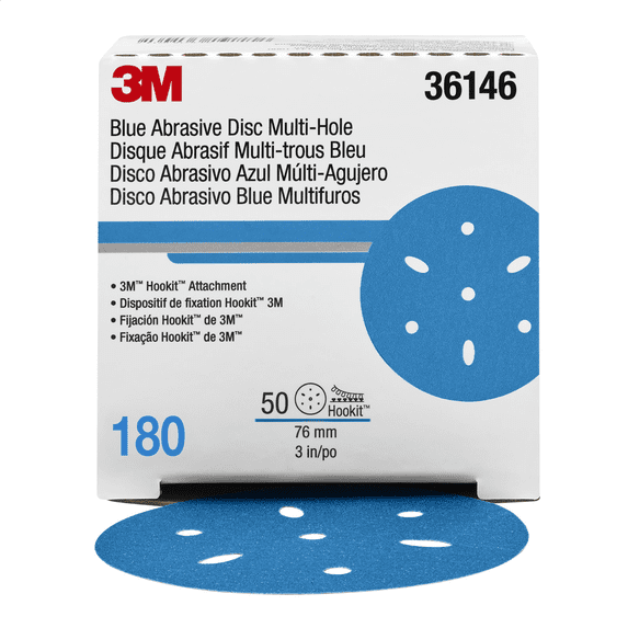 3M Hookit Blue Abrasive Disc 321U, 36146, 3 in, 180, Multi-hole