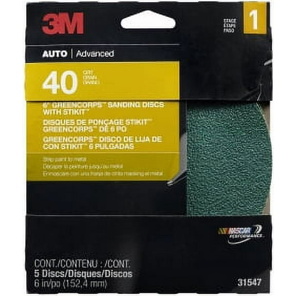 3M 3M - 31547 - Stikit Green Corps Disc, 6 in, 40 grit