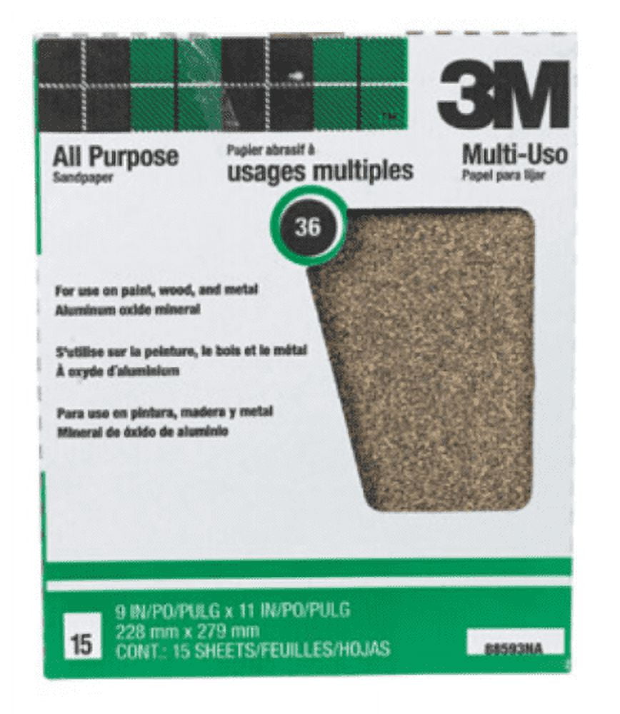 3M 3M 88593NA15 Extra Coarse Aluminum Oxide Sandpaper, 11" x 9", 36